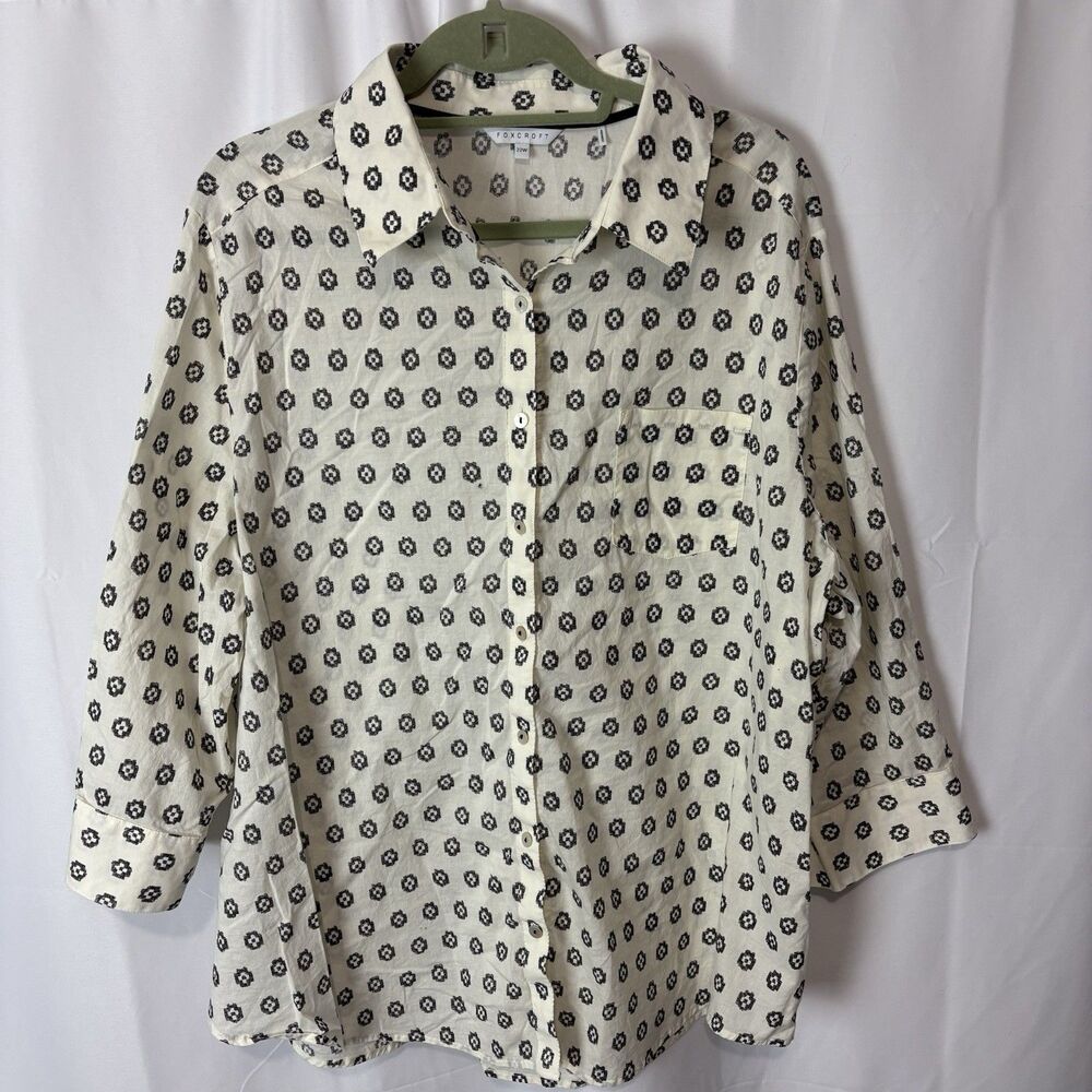 Foxcroft Top Womens‎ 22W Fitted Button Shirt Flip Cuff Ikat Boho Blouse No Iron